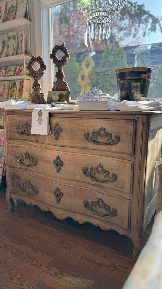 Antique Bleached Wood Chest with Straight Handles 19th c found in France