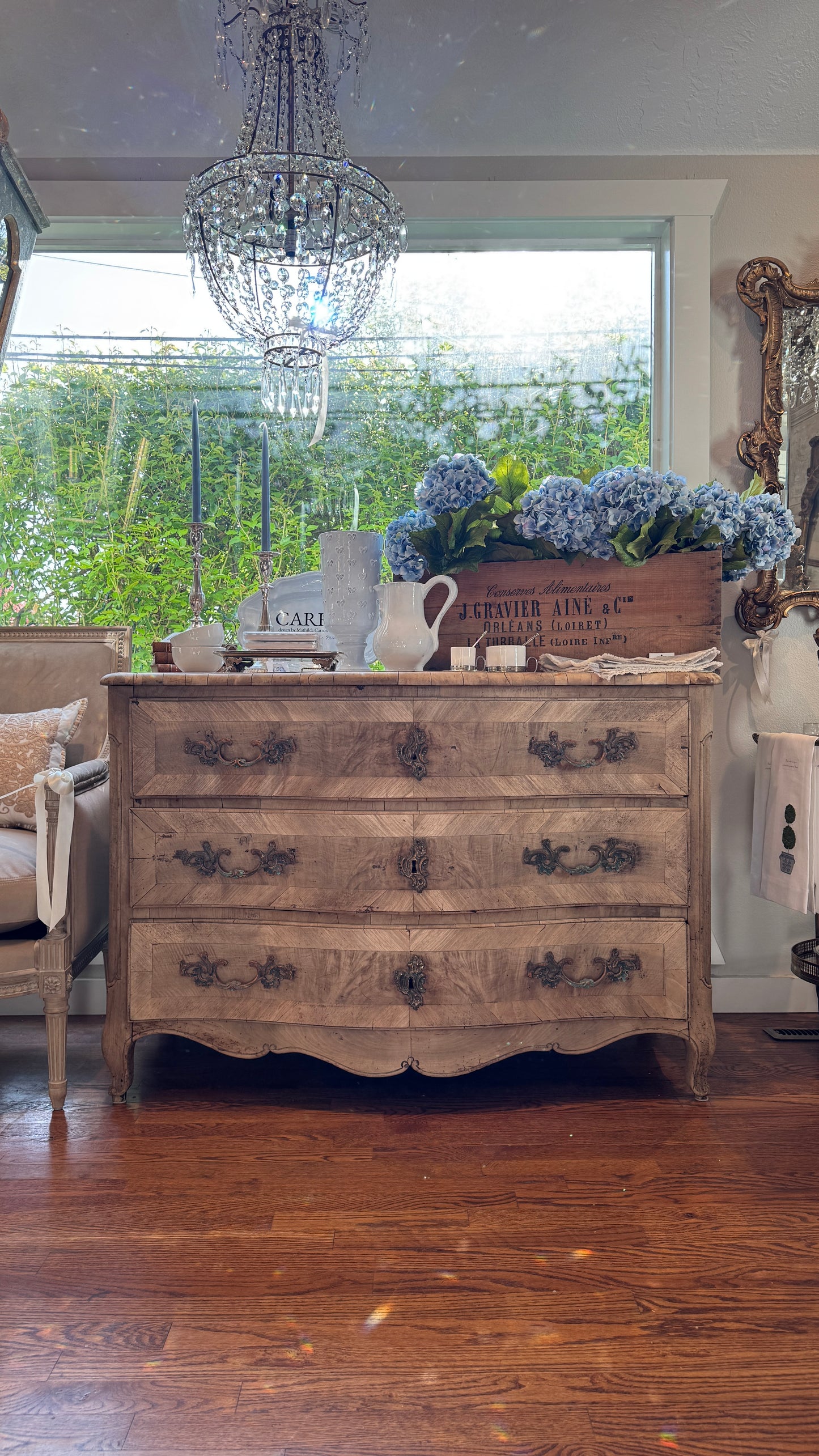 Antique Bleached Wood Chest with Round Handles 19th c found in France