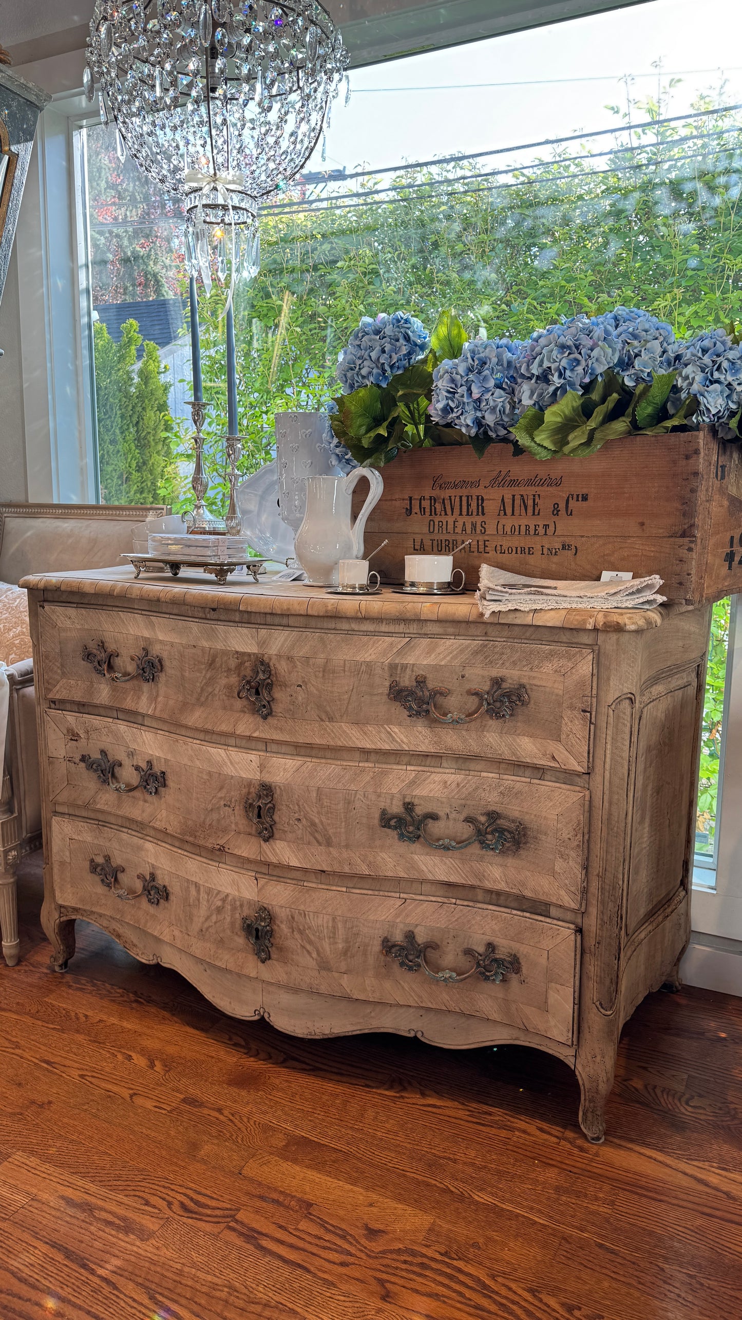 Antique Bleached Wood Chest with Round Handles 19th c found in France