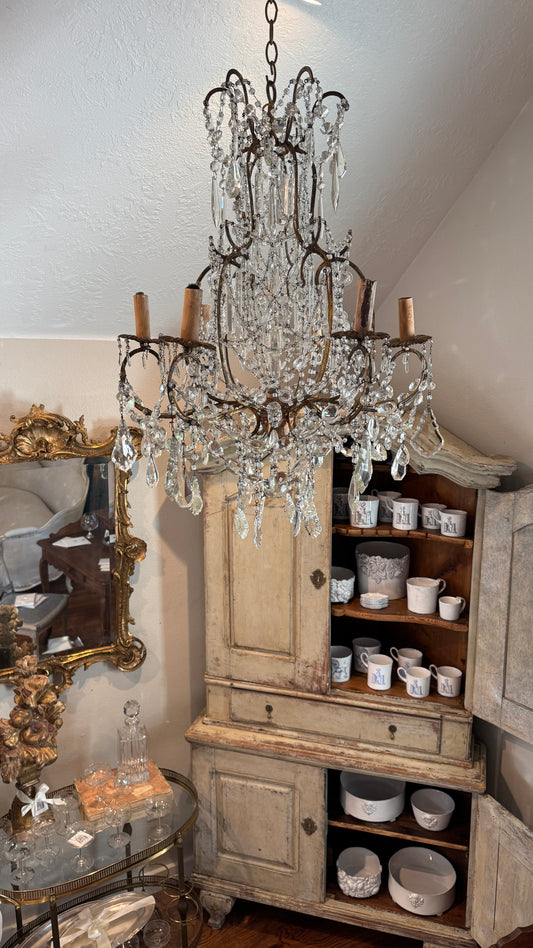 Antique Crystal One Tier Chandelier 19th c found in France