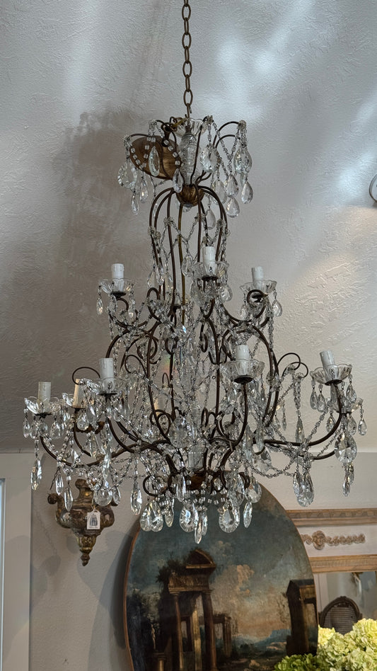 Antique Crystal Two Tier Chandelier 19th c found in France