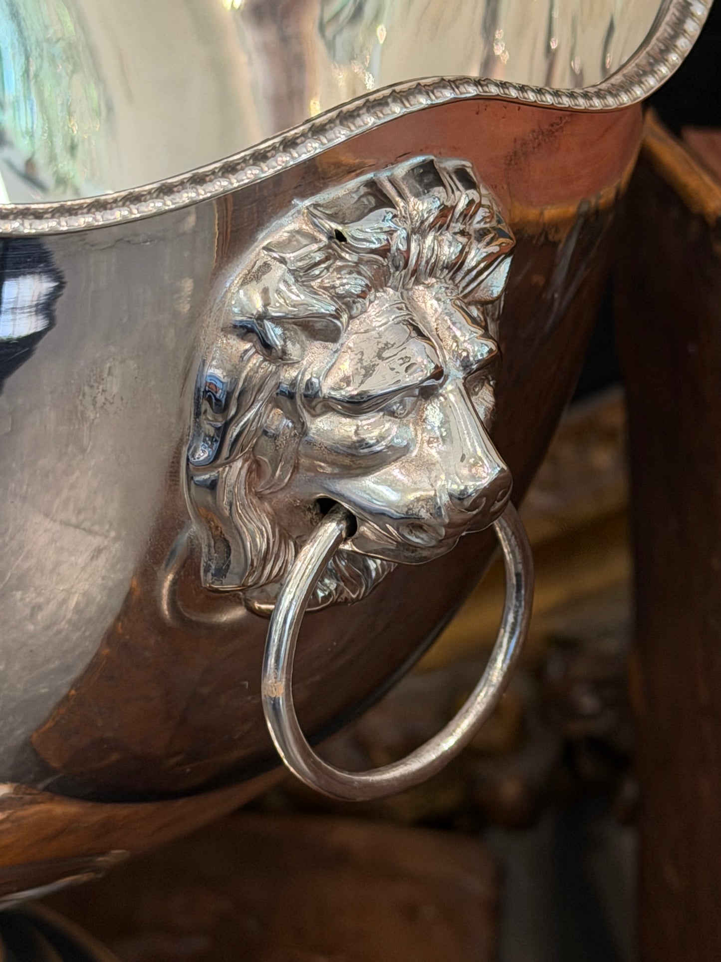 Vintage 20th c. English Silverplate Lion Head Champagne Bowl