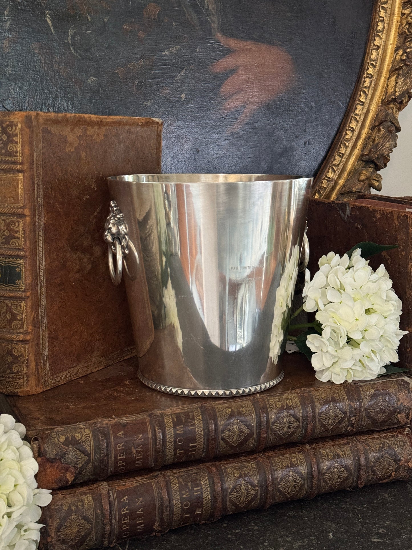 Vintage 20th c. French Silverplate Lion Head Champagne Bucket