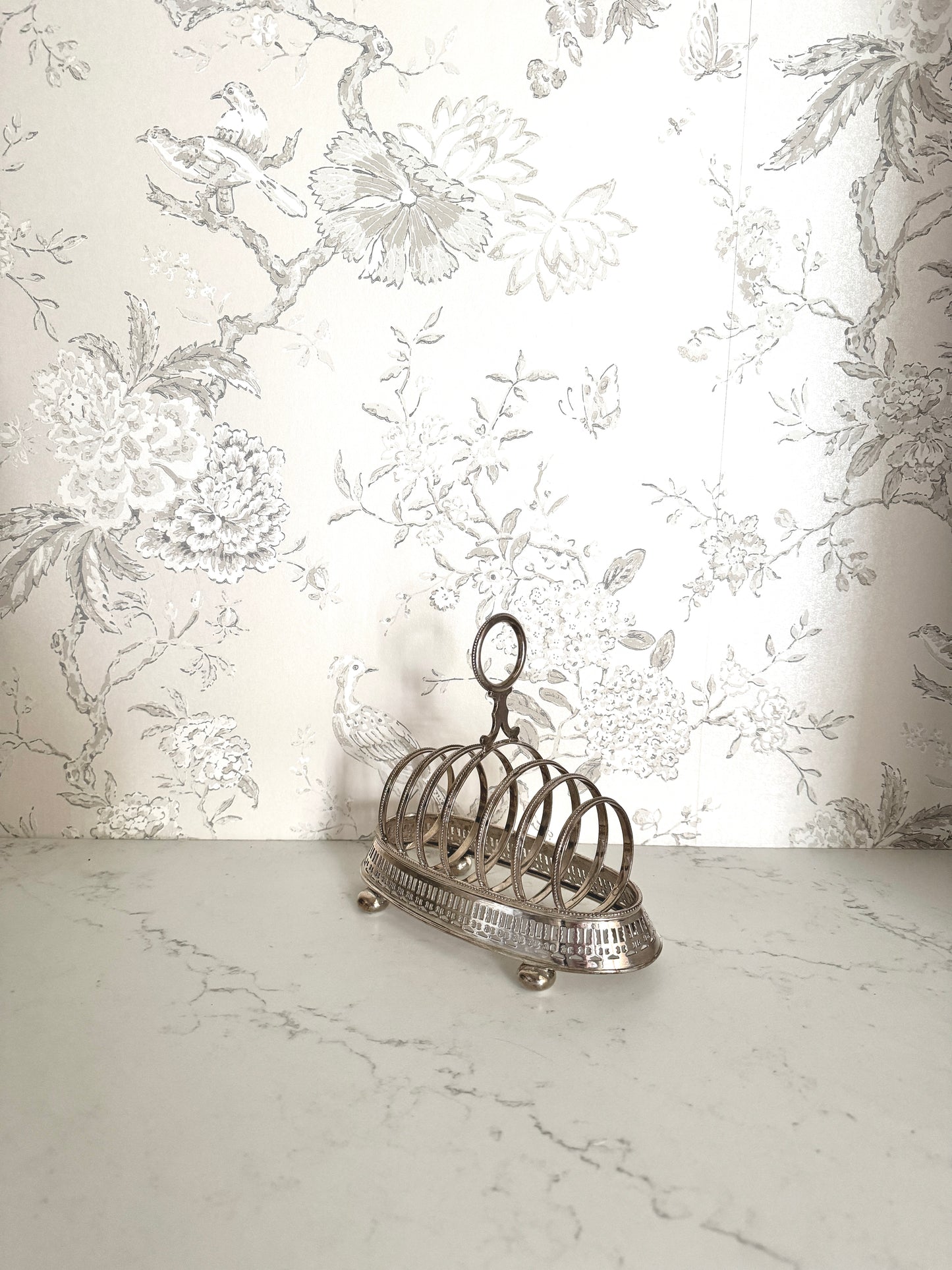 Antique 19th c. English Silverplate Toast Rack with Beaded Detail (6 slots)
