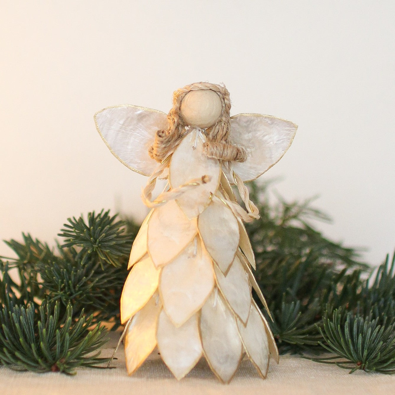 Ornament - Angel - Capiz Leaf Layered Natural 5"