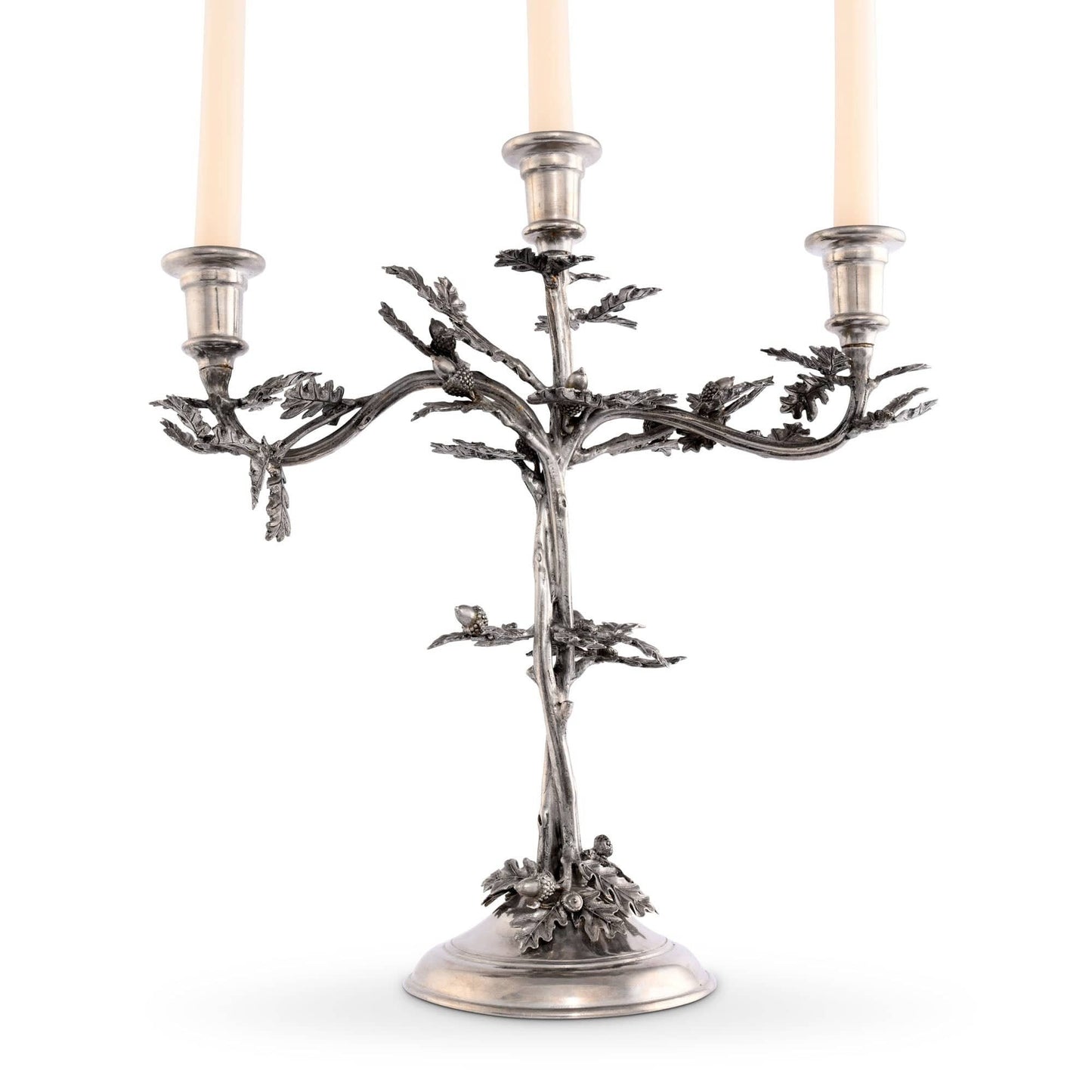 Pewter Candelabra - Three Taper Oak Leaf