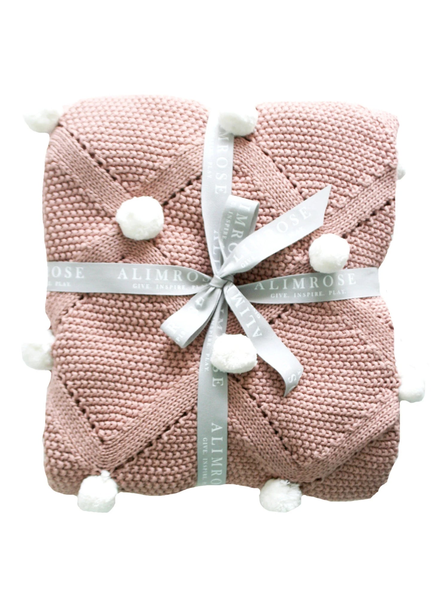Baby Blanket - Knit Pom Pom Dusty Rose