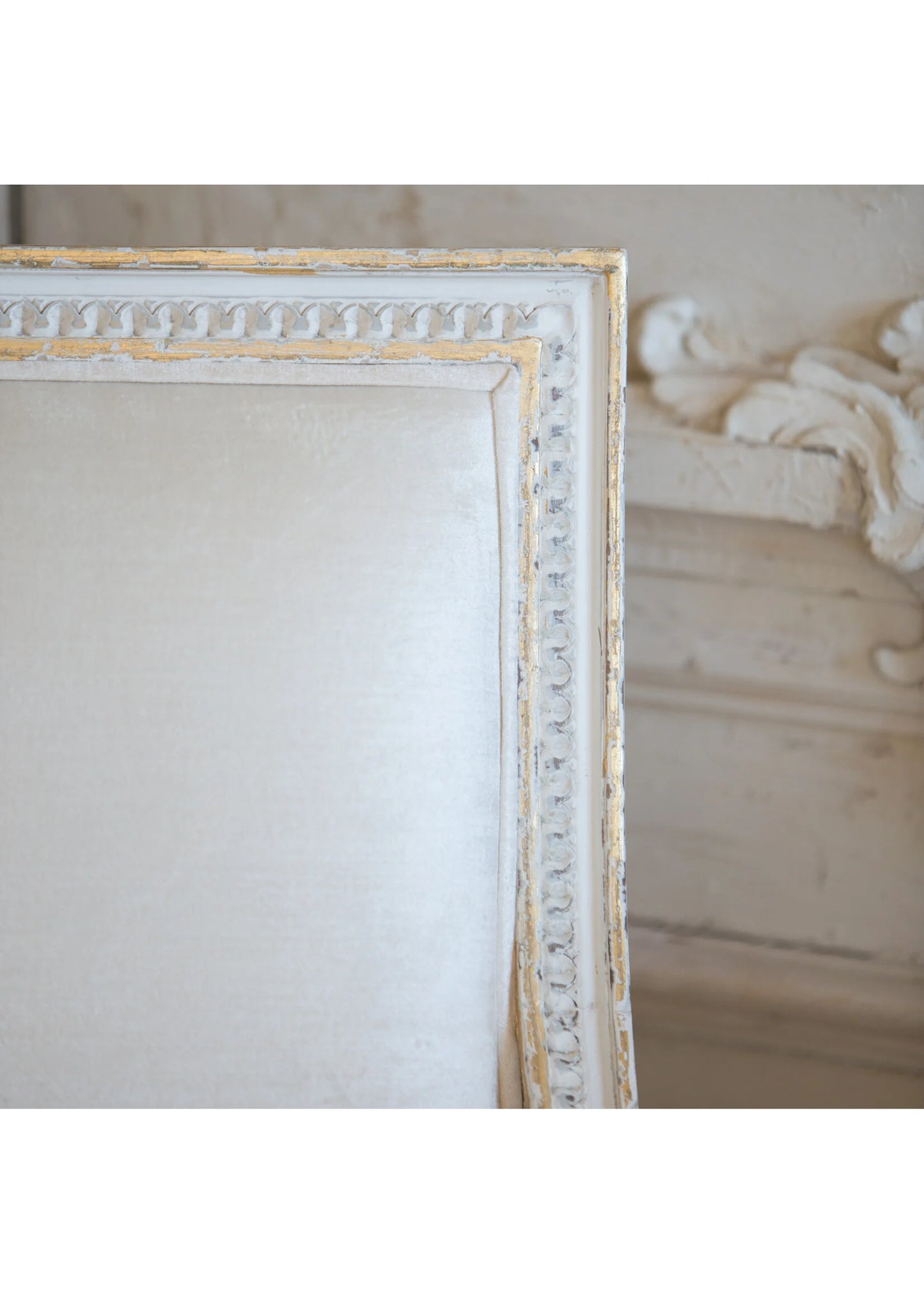 Bergere Chair in Ivory Velvet/Antique White Gold Leaf