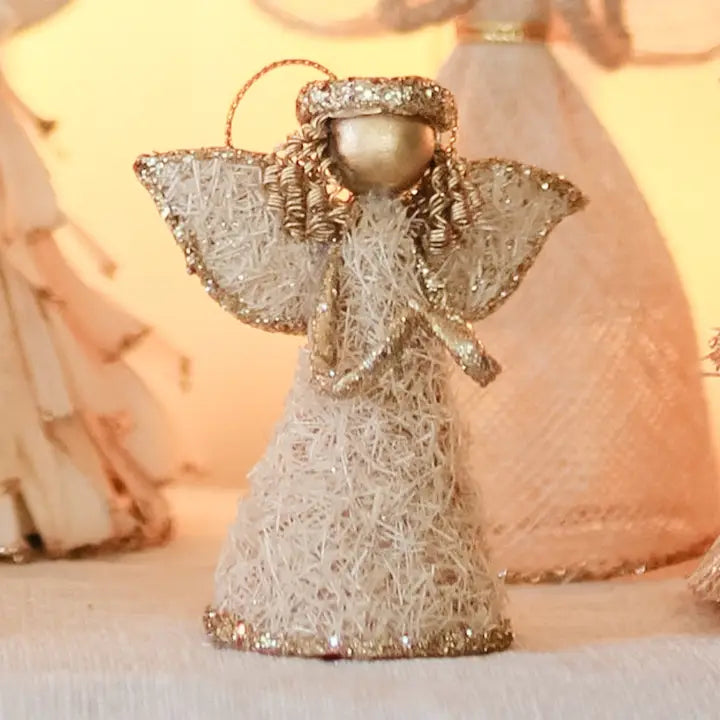 Ornament - Angel - Abaca Glittered Gold 3"