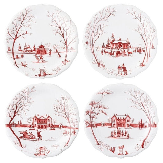 Country Estate Ruby - Winter Frolic Party Plates "Mr. & Mrs. Claus" (set of 4)