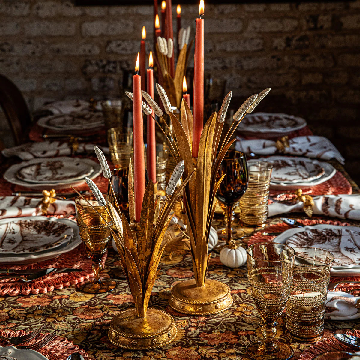 Forest Walk Wheat Candlestick 13"