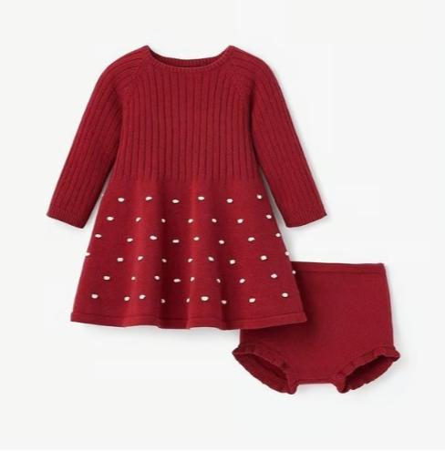 Dress with Bloomers - Red with White Pom Poms