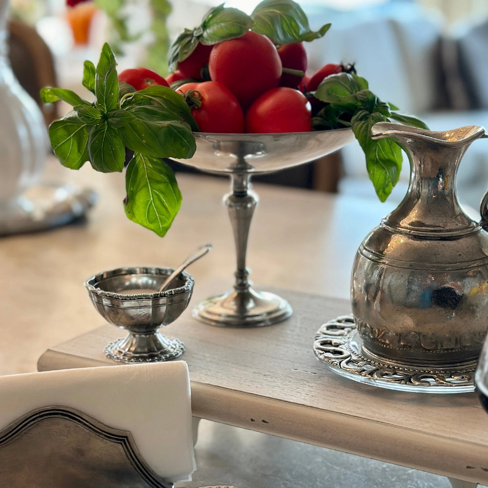 Pewter Beaded Salt Cellar with Spoon