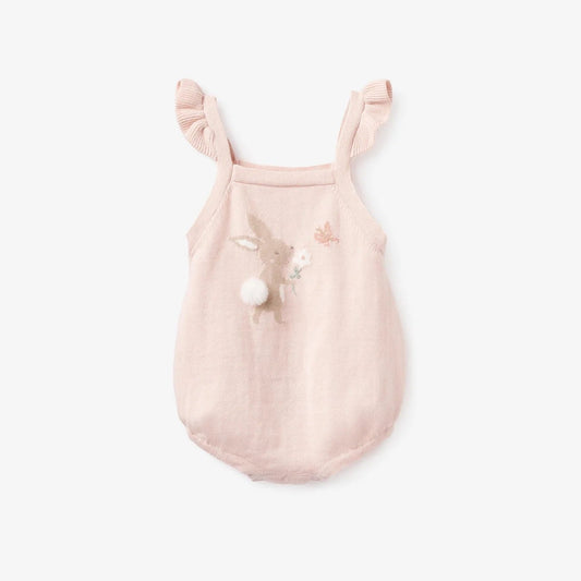 Baby Bubble Romper - Flutter Sleeve Bunny Blush