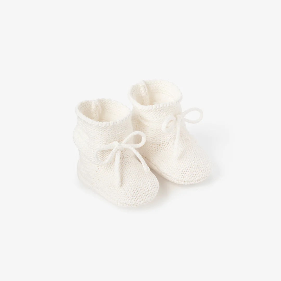 Garter Knit Baby Booties - White
