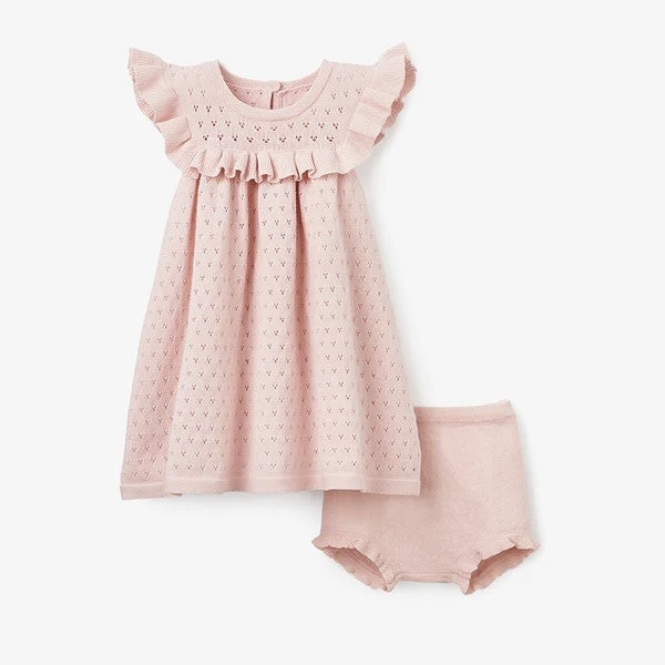 Dress with Bloomers - Pointelle Flutter Sleeve Blush
