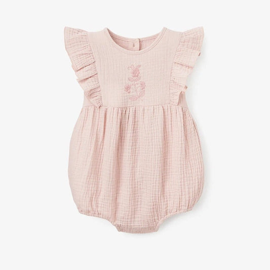 Baby Bubble Romper - Embroidered Flower Blush