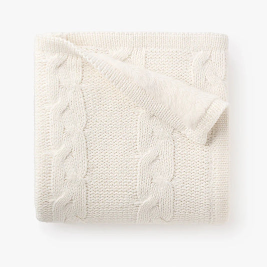 Baby Blanket - Knit White with Fur