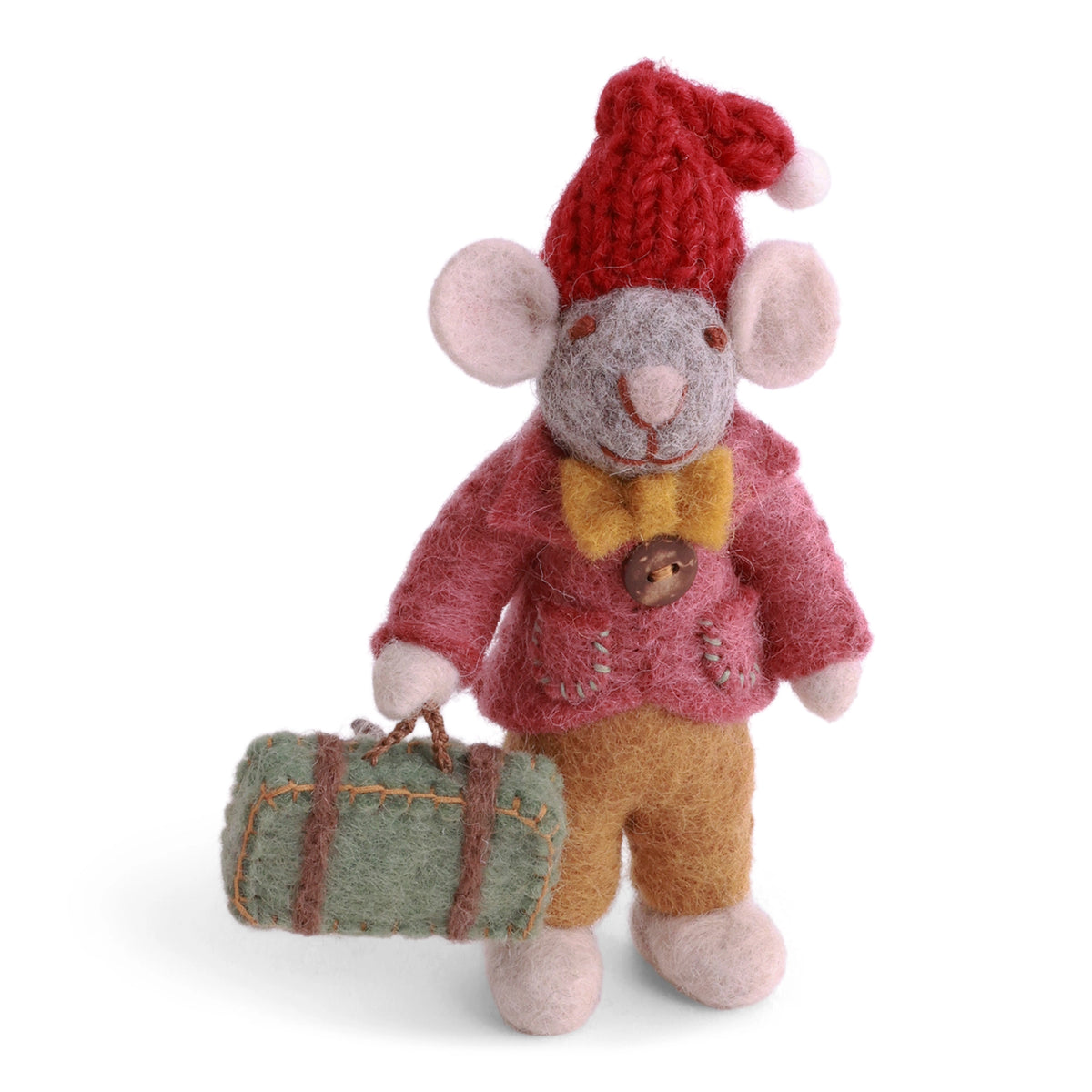 Felt Grey Mouse - in Pink Jacket with Suitcase