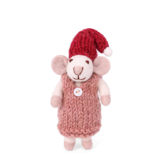Felt White Mouse - in Rose Dress