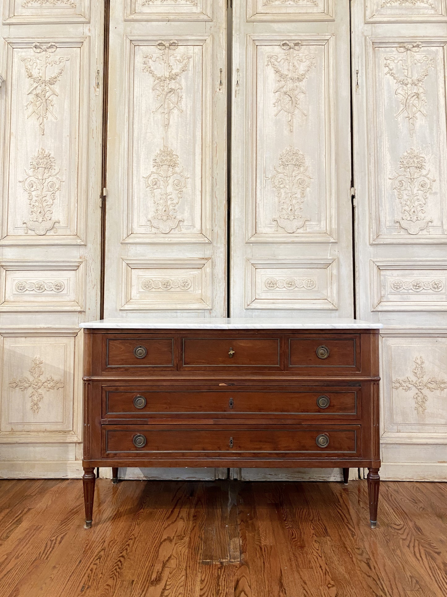Antique French 19th c Louis XVI Style Marble Top Commode/Desk