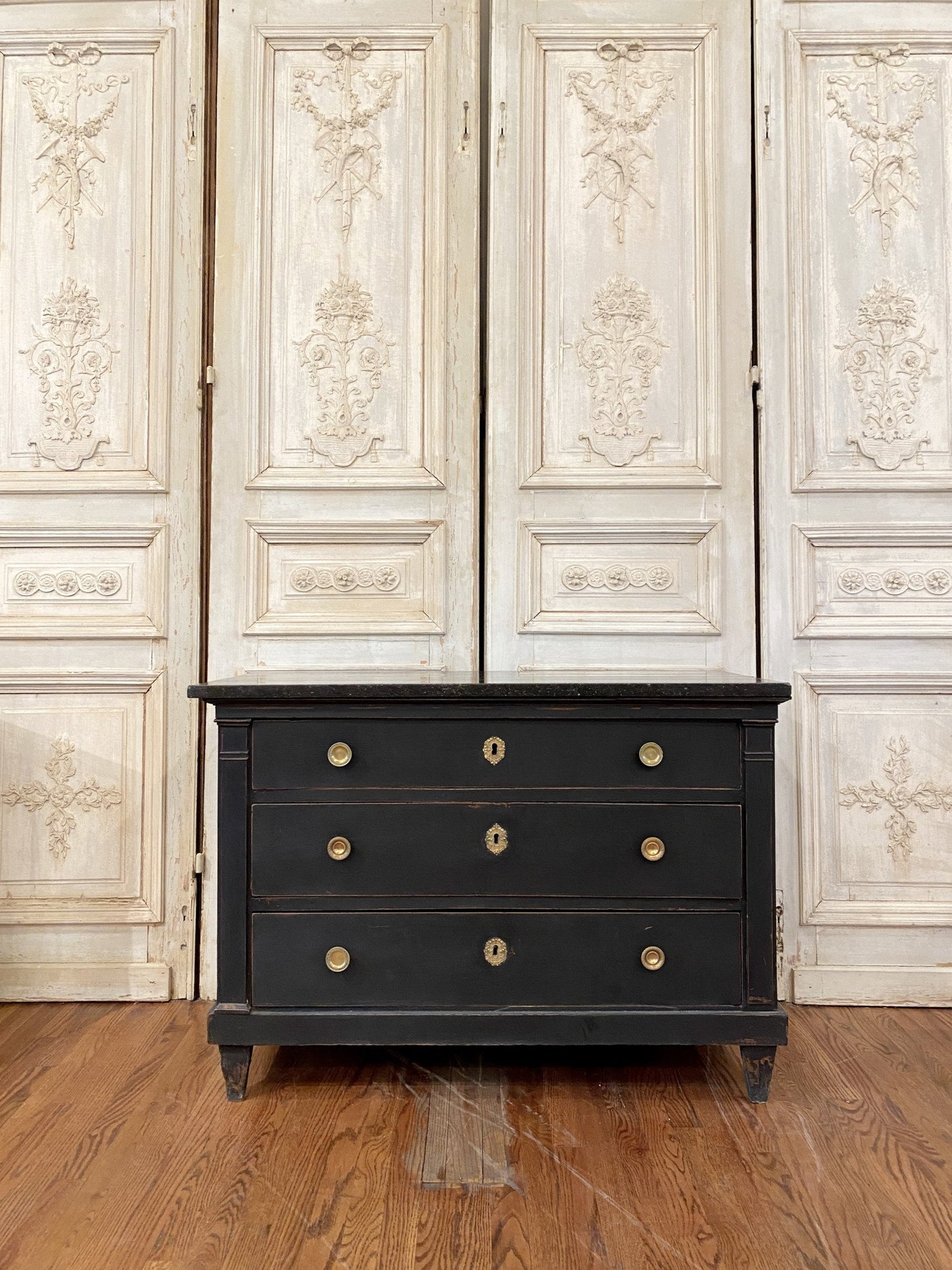 Antique 19th C Black Chest Original Black Marble Top