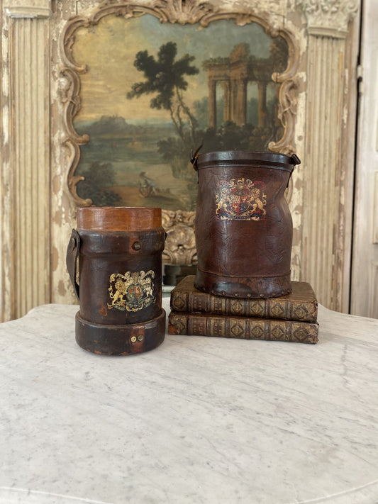 Antique Leather Shell Casing Bucket Large from England
