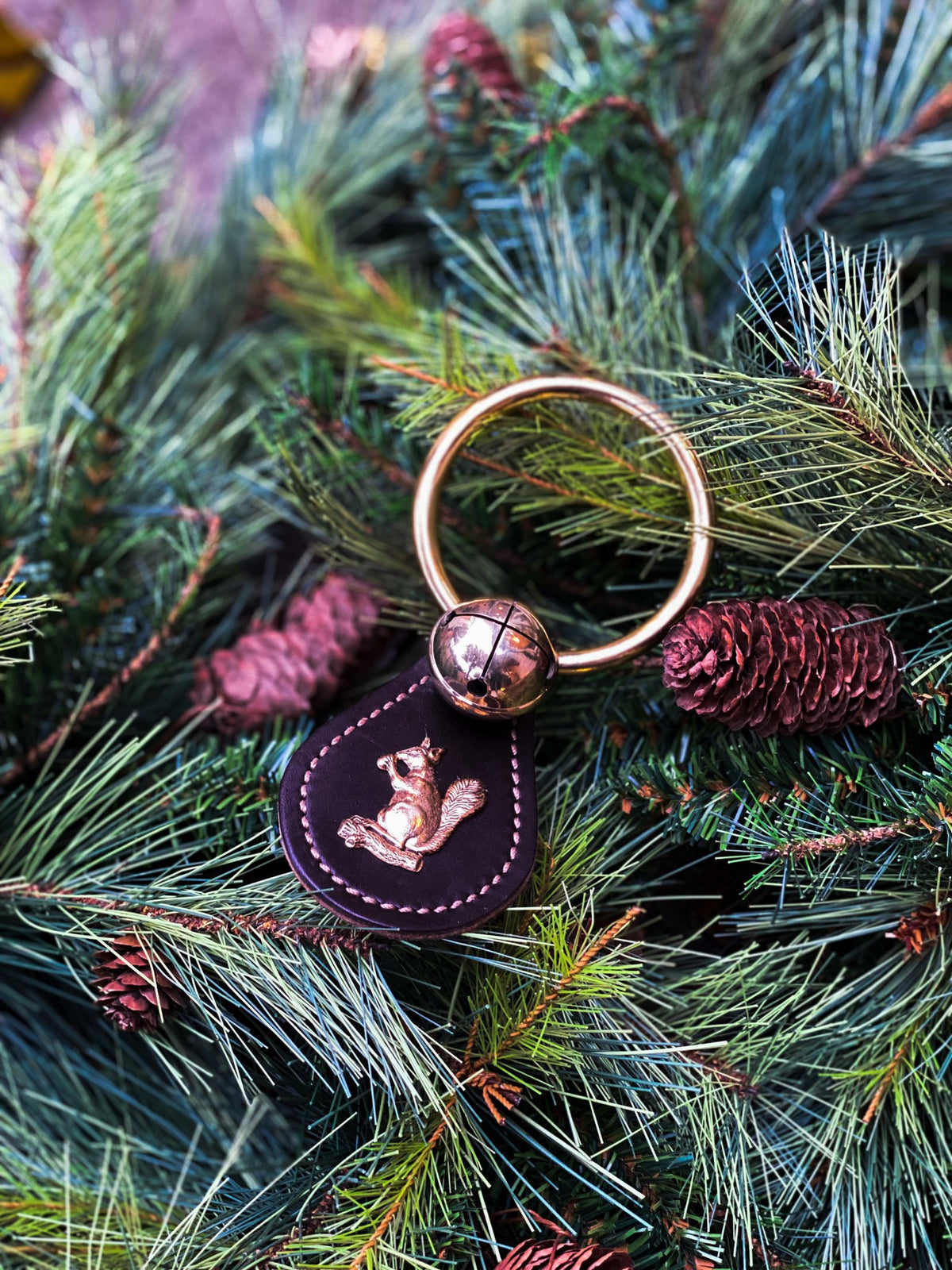 Solid Brass Sleigh Bells - Teardrop Squirrel - Dark Brown