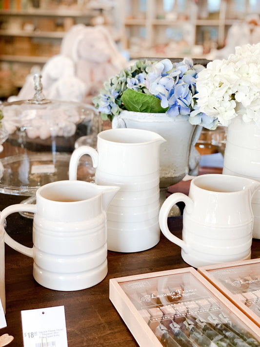 Vintage White Banded Milk Jug from England - Large