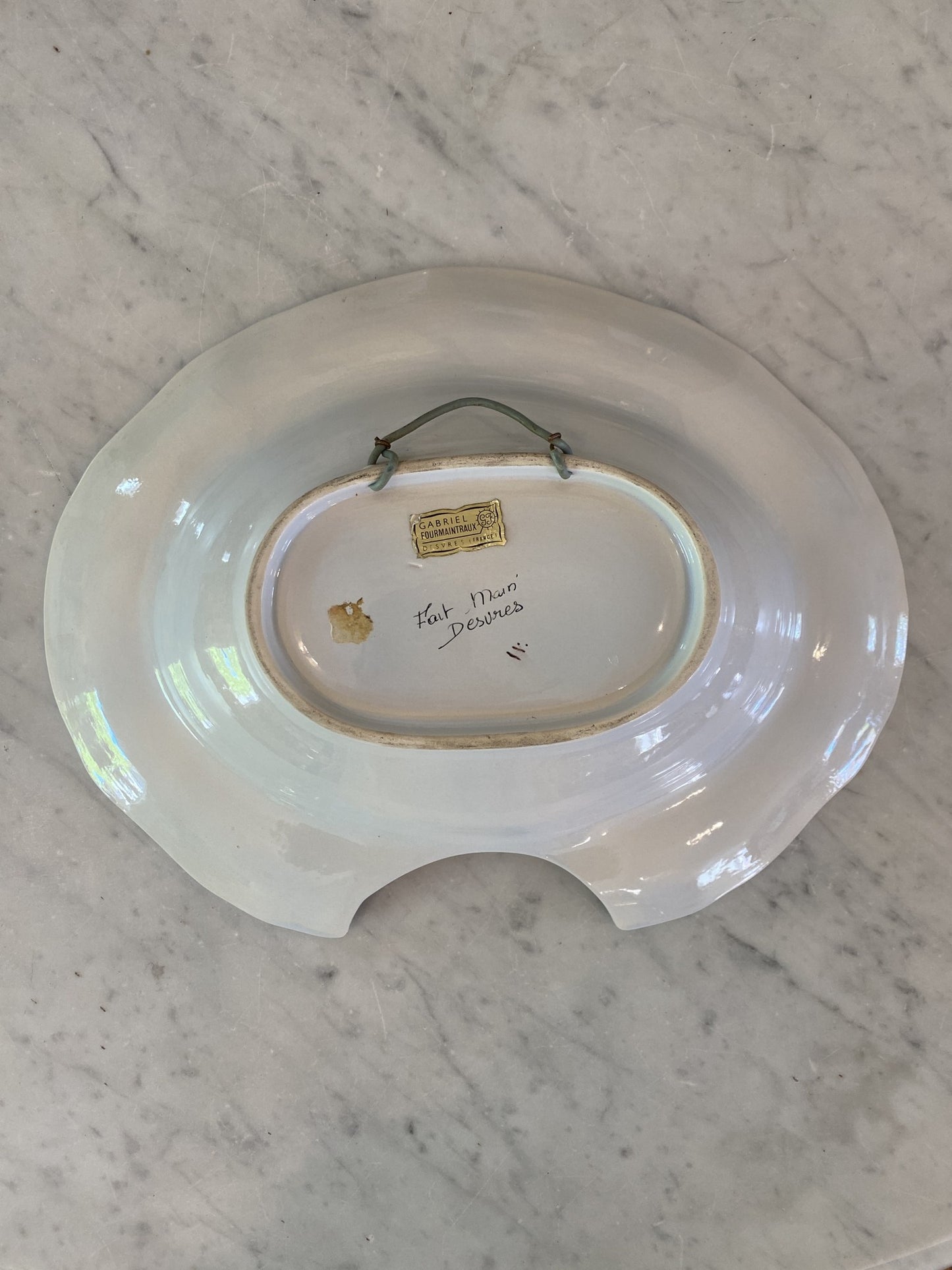 Vintage Blue & White Barbers Shaving Basin Handmade in Desvres France by Gabriel Fourmaintraux