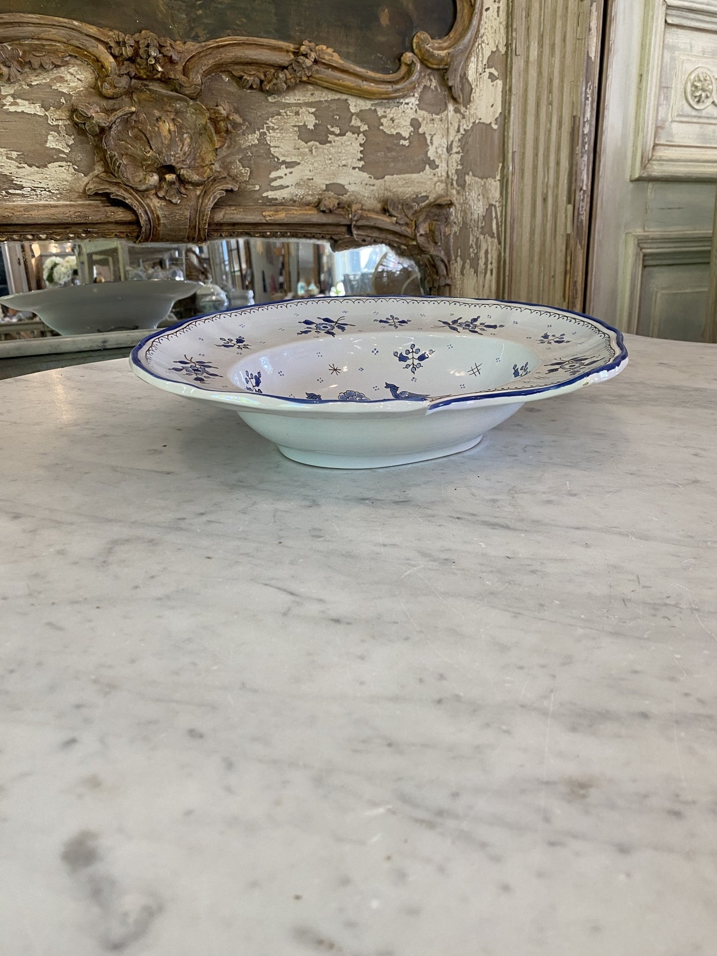 Vintage Blue & White Barbers Shaving Basin Handmade in Desvres France by Gabriel Fourmaintraux