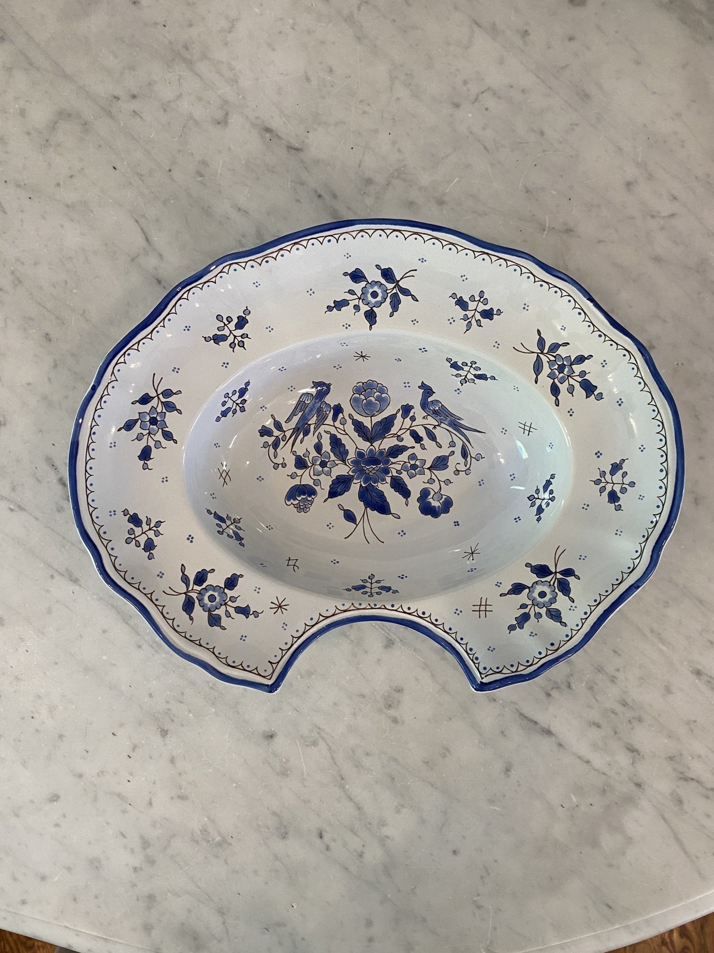Vintage Blue & White Barbers Shaving Basin Handmade in Desvres France by Gabriel Fourmaintraux