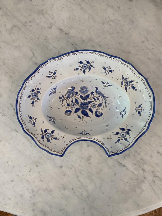 Vintage Blue & White Barbers Shaving Basin Handmade in Desvres France by Gabriel Fourmaintraux