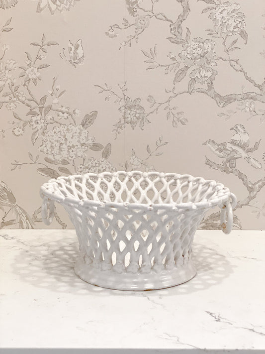 Antique Italian Porcelain Basketweave Bowl