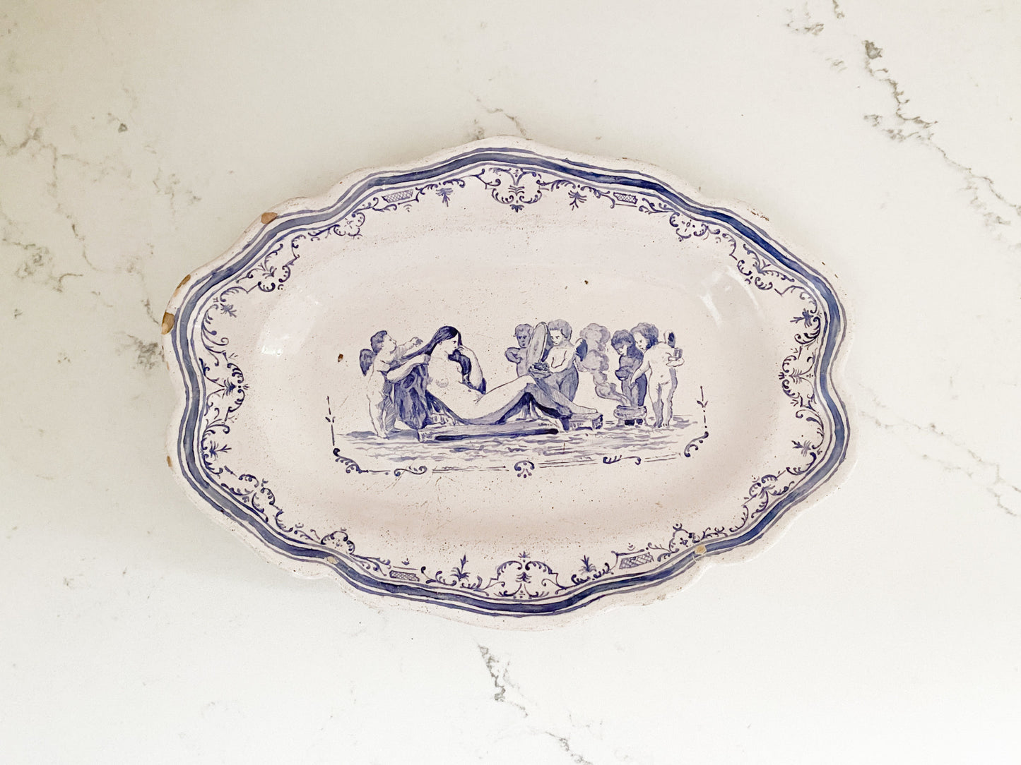 Antique French Faience Blue & White Platter