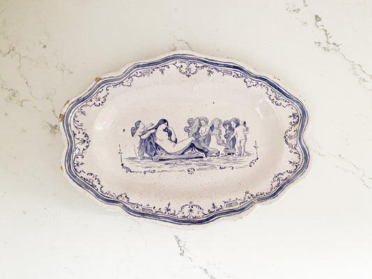 Antique French Faience Blue & White Platter