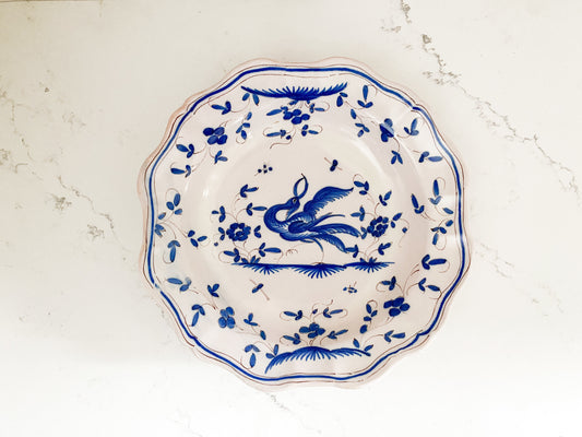 Vintage French Blue & White Moustiers Round Serving Bowl