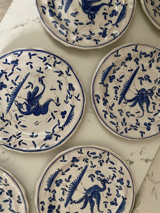 Vintage French Blue & White Moustiers Dinner Plate