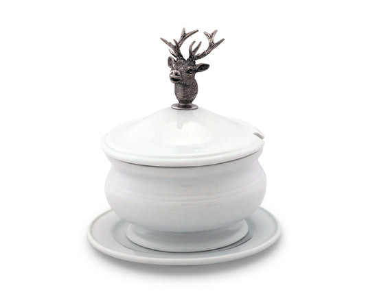 Elk Bust Porcelain Lidded Bowl