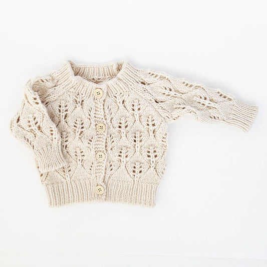 Baby Cardigan Sweater - Leaf Lace Hand Knit