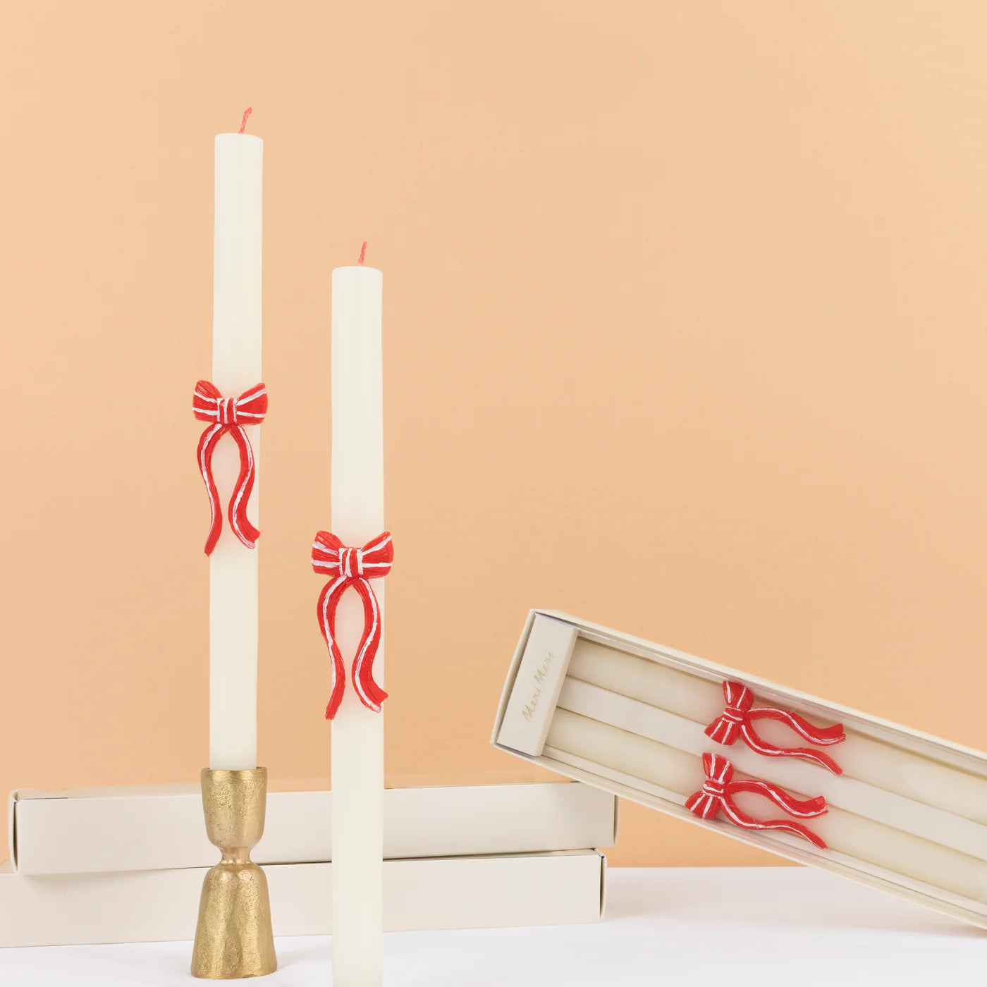 Taper Candle - Red Stripy Bow