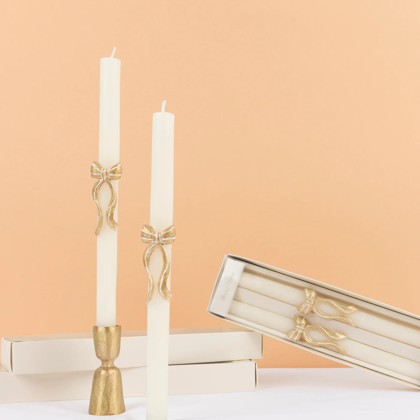 Taper Candle - Gold Stripy Bow