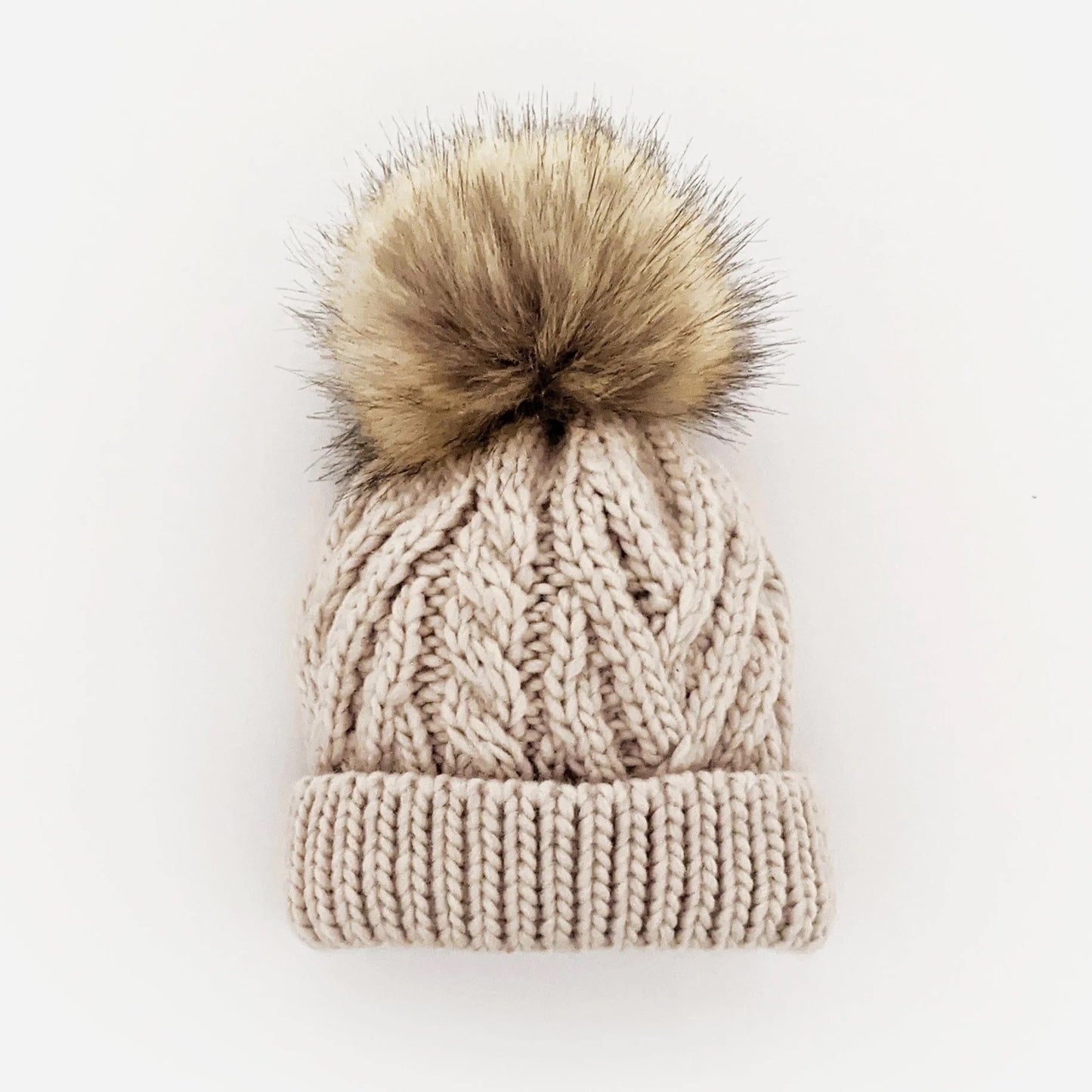 Baby Hat - Pom Pom Oatmeal 6-24M