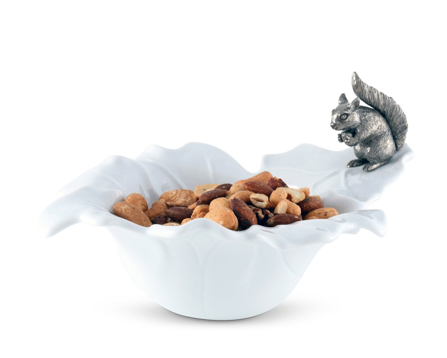 Porcelain Leaf Bowl with Pewter Squirrel