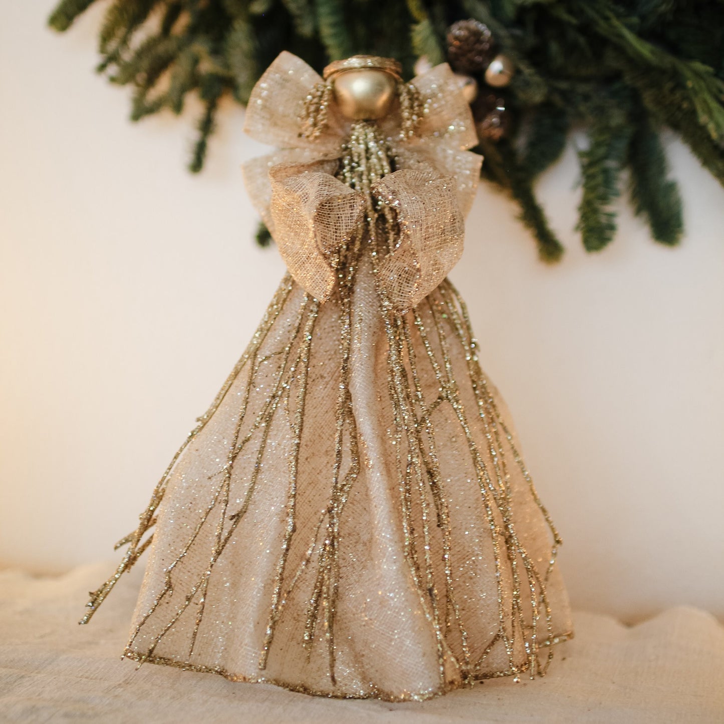 Tabletop/Tree Topper - Angel -  Sinamay/Twig Gold 12"