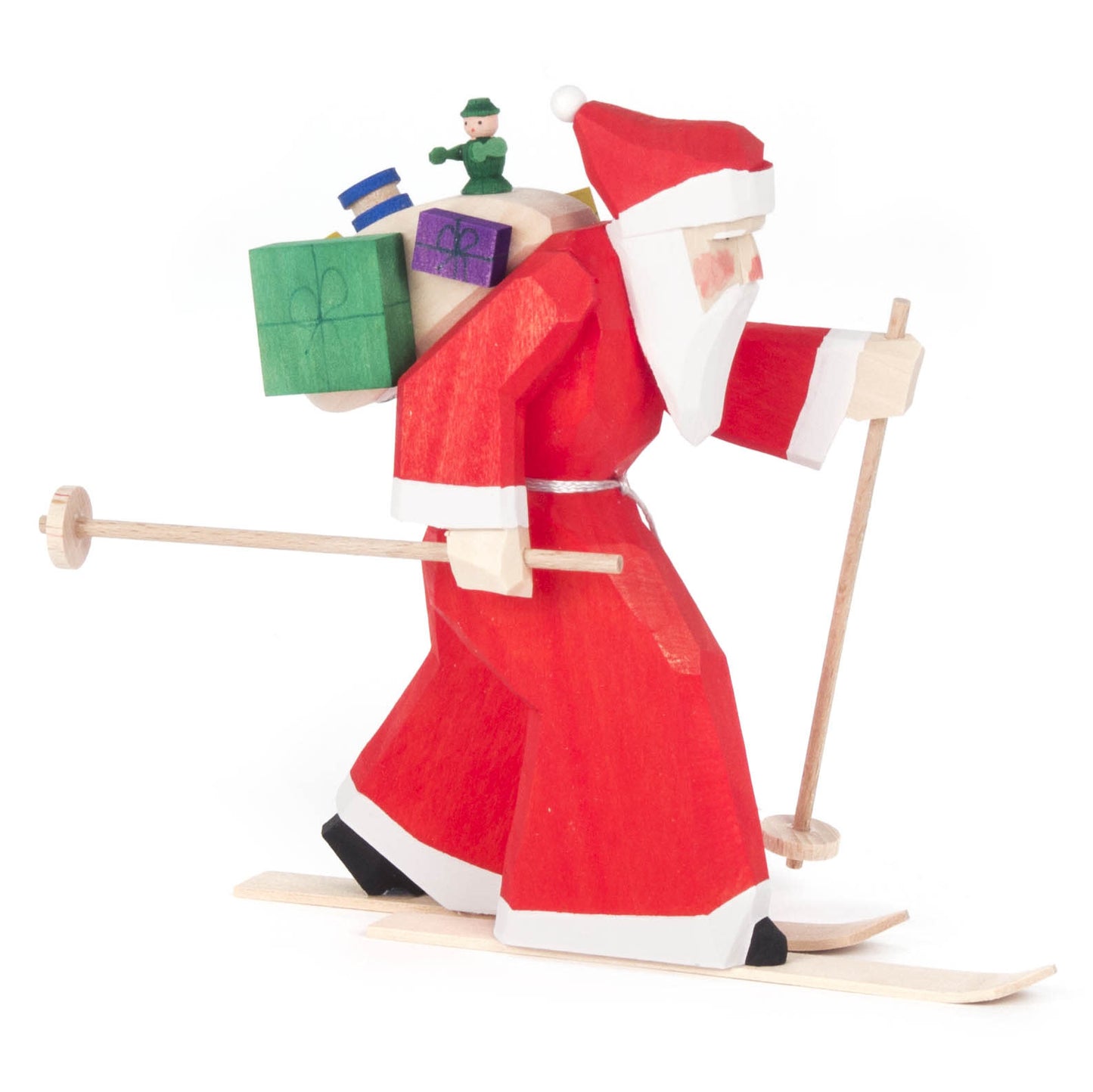 Santa Carved Red with Skis