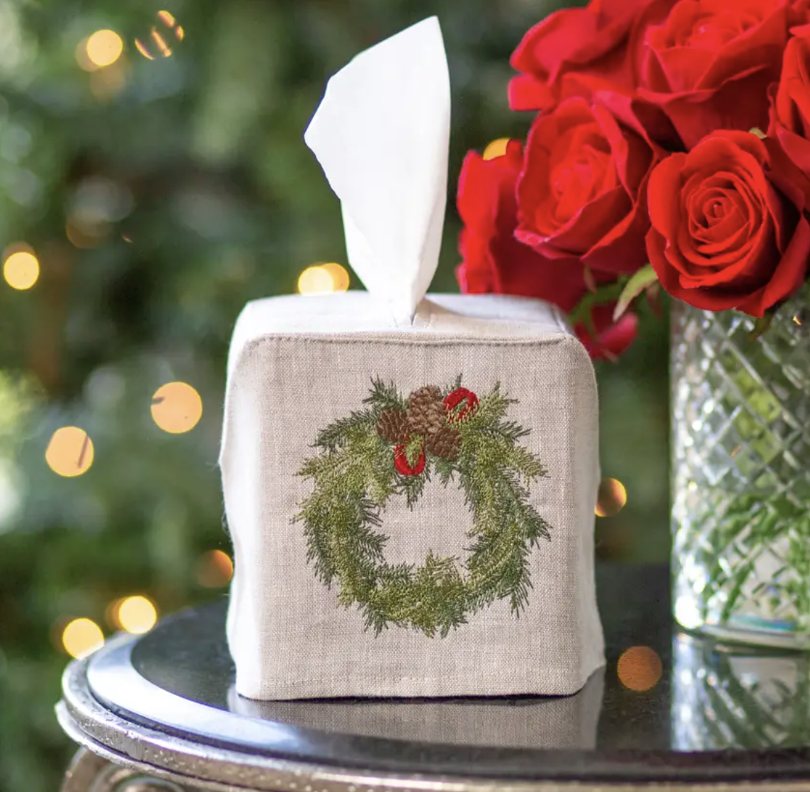 Tissue Box Cover - Juniper Wreath