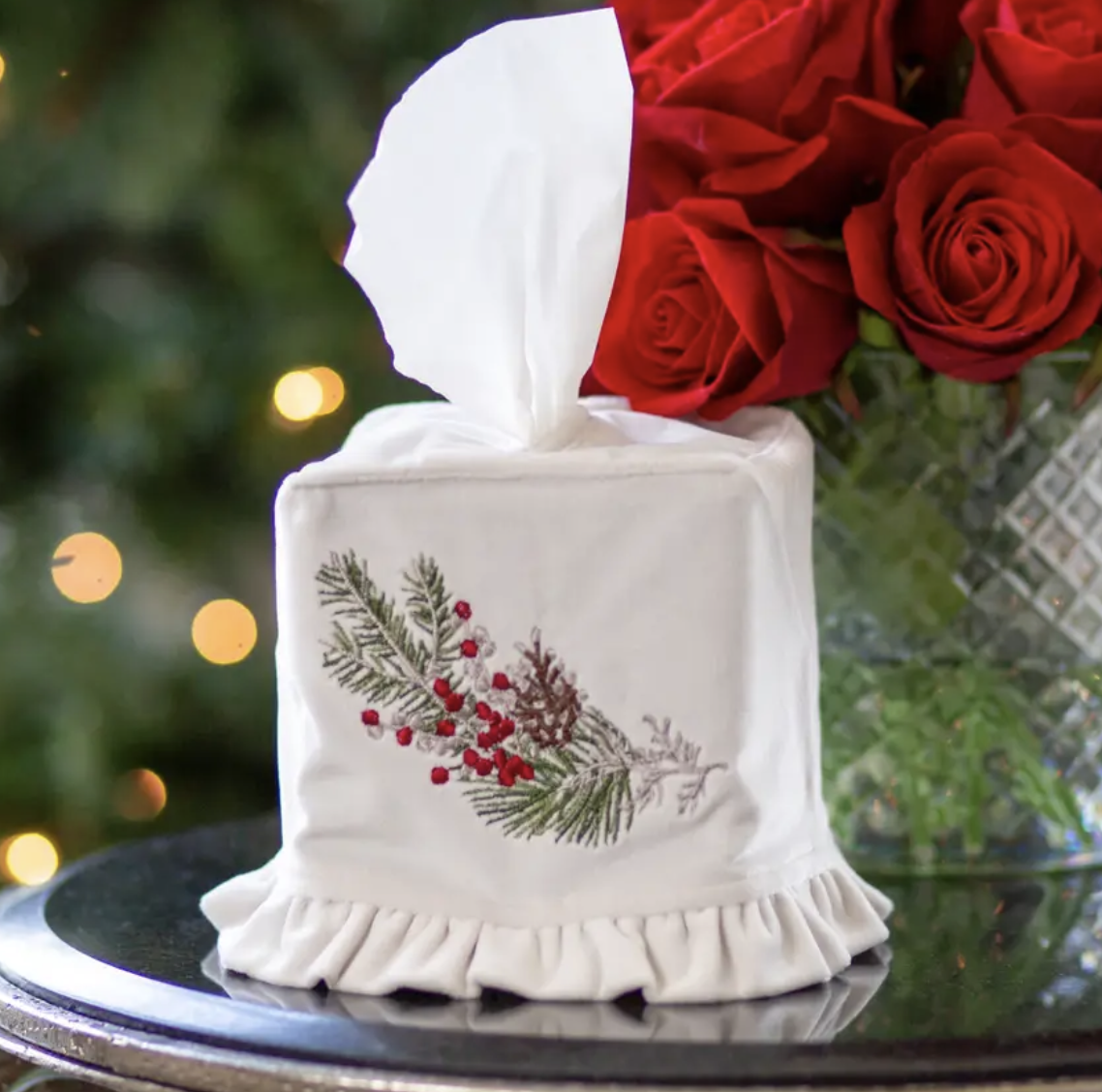 Tissue Box Cover - Natale Sprig - Velvet Cream