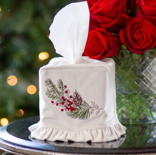 Tissue Box Cover - Natale Sprig - Velvet Cream