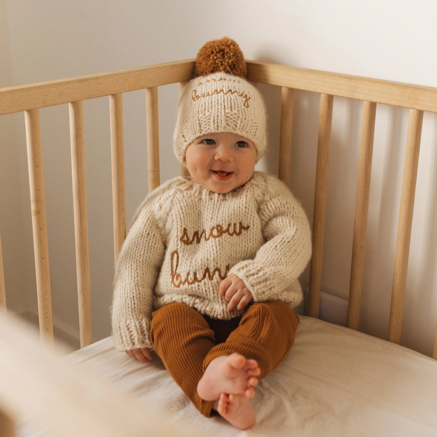 Baby Crew Neck Sweater - Snow Bunny Pecan
